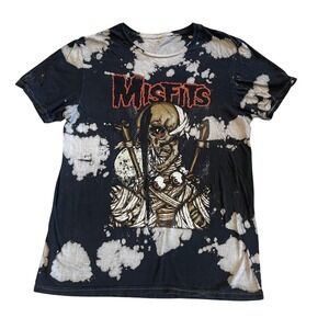 Misfits Band Graphic Tee Mens medium Black Bleach Wash Tie Dye Punk Rock Shirt